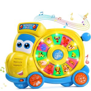 English Spanish Bilingual Learning Baby Toys 6 12 18 Months, Musical Educational Toys for Toddler 1-3, Spin Interactive School Bus Toys 1+ Year Old Boys Girls Kids Birthday