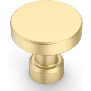 Amerdeco 10 Pack Brushed Gold Kitchen Cabinet Knobs Single Hole Cabinet Pulls Round Gold Drawer Knobs Dresser Knobs and Pulls for Bathroom Cabinets K0012