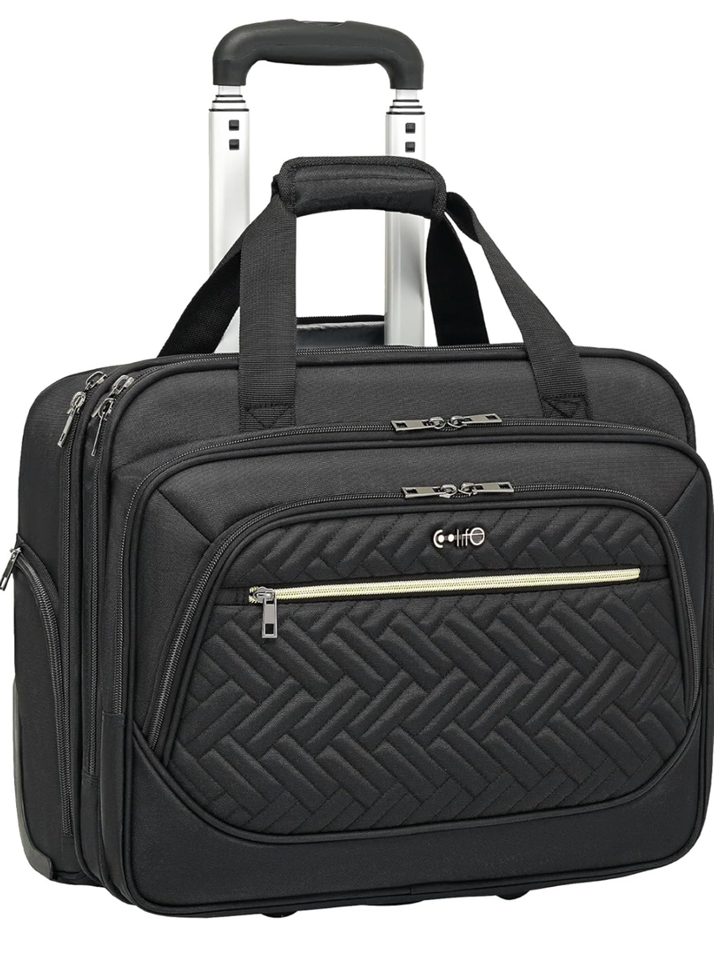 Coolife Rolling Laptop Briefcase 17.3 Inch Laptop Case Roller Computer Bag with Wheels Mobile Office Computer Brief