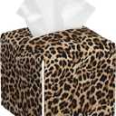 Leather Tissue Box Holder Leopard Print Tissue Box Cover Square Waterproof Tissue Holder Organizer Modern Napkin Holder for Bedroom Dresser Night Stand Office Desk