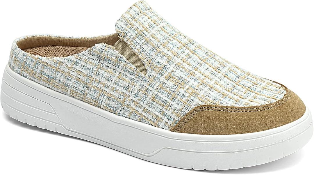 TIDU Women's Orthopedic Shoes Arch Support Slippers for Plantar Fasciitis Diabetic Casual Slip On Mules Comfortable Walking Canvas Loafer (9, Yellow)