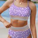 Herseas Women's High Waisted Bikini Sets 2 Piece Tummy Control Swimsuits Full Coverage Bathing Suit Summer Beach Swim Wear (Purple, S)