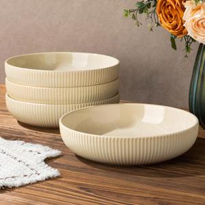 theterra 8.5'' Ceramic Pasta Bowls, Salad Bowls Set of 4, Stoneware Serving Bowls for Fruits, Noodle, Dinner, House-warming Wedding Present, Cappuccino