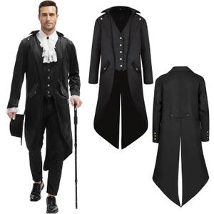NFAUEIK Steampunk Jacket Men Renaissance Tailcoat stand Collar Coat Halloween Costumes for Men's (Small, Black)