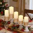 Crystal Club Flameless Candles Flickering with Timer, Set of 5 Battery Pillar Candles with Hemp Rope, Realistic Wax Candle Lights for Summer Party Home Table Décor