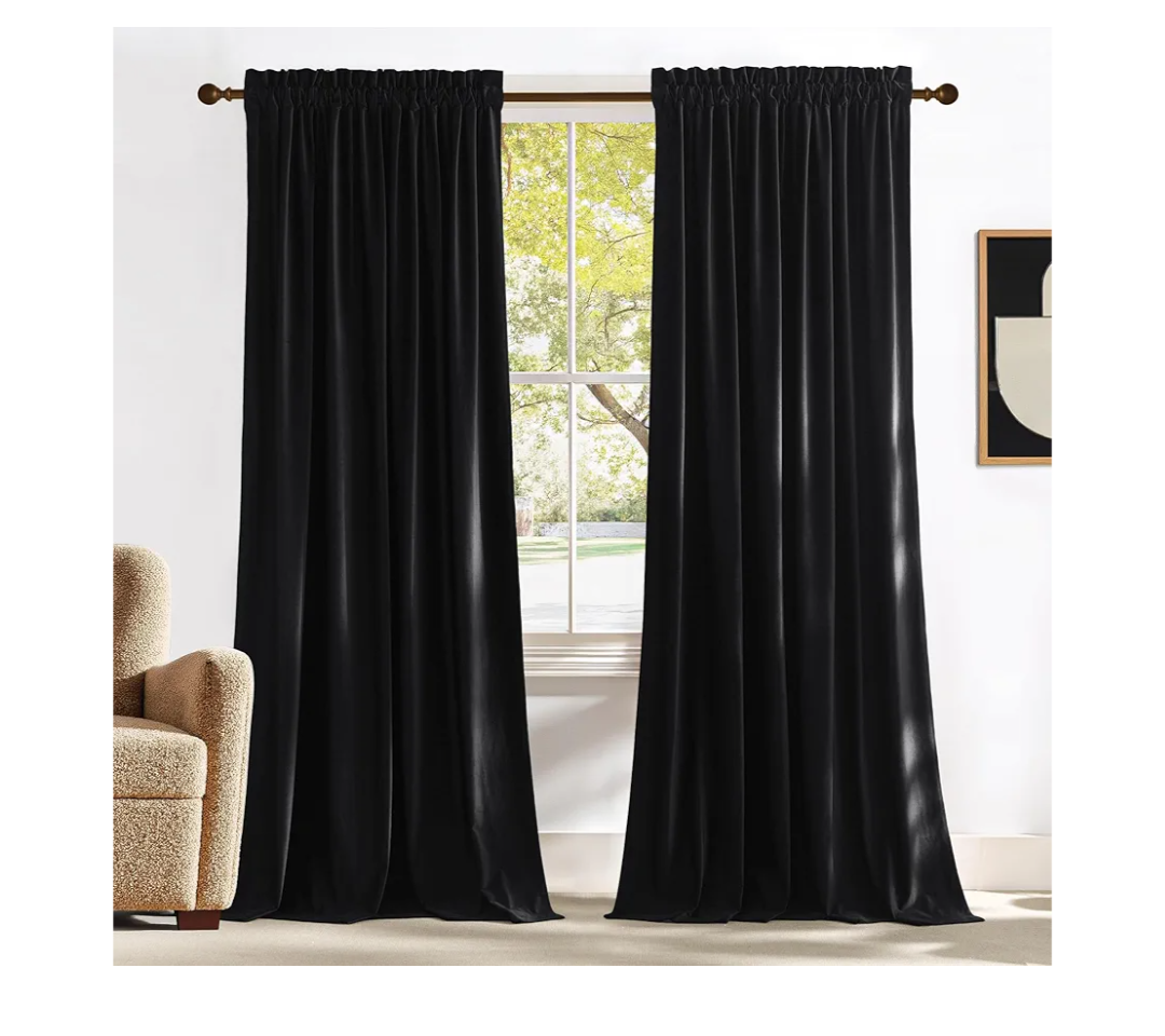 NICETOWN Black Velvet Blackout Curtains 96 inch Long for Living Room and Bedroom, Thermal Luxury Solid Heavy Rod Pocket Drapes/Window Treatments for Hall, Theater (2 Pieces, 52 W)
