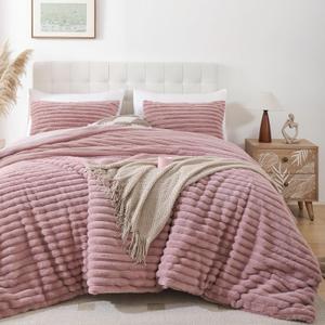 Smoofy Fluffy Twin Comforter Sets 2 Pieces - Old Pink Fleece Fluffy Comforter Set, Luxury Fuzzy Twin Bedding Set, Soft Warm Comforter All Season, Heavy Faux Fur Comforter with Pillow Cases