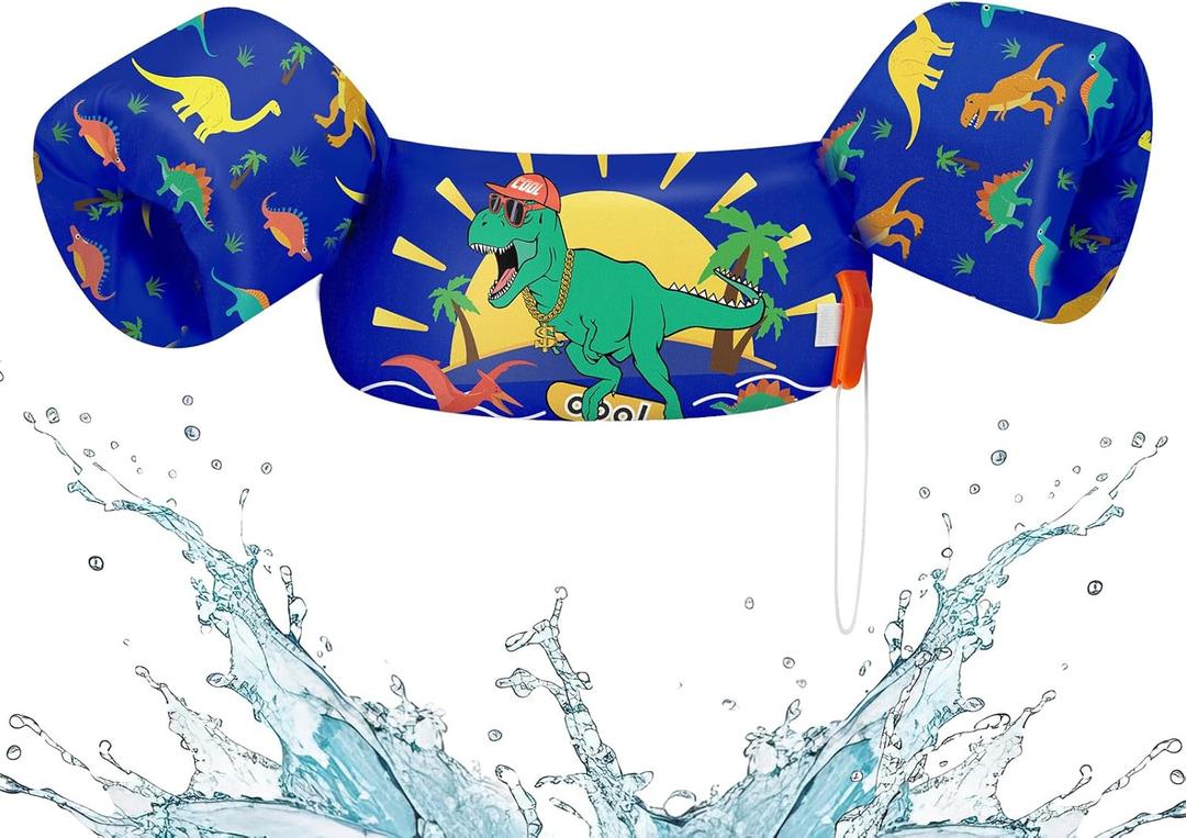 HeySplash Swim Vest for Kids, Toddler Pool Floaties Fit 20-50 Lbs, Swimming Vest with Adjustable Strap, Swim Jacket Water Wings Arm Floats, Puddle Beach Boat Jumper for Boy Girl Age 2-6, Dinosaur