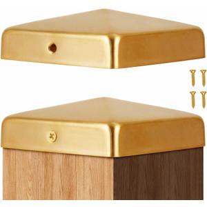 Tandefio 2 Pcs 4x4'' (Actual 3.5x3.5'') Fence Post Caps Solid Brass Pyramid Decking Caps with Screw Golden Brass Bed Post Cap for Metal Wood Cedar Fence Deck Corridors Mailbox Posts End Cover