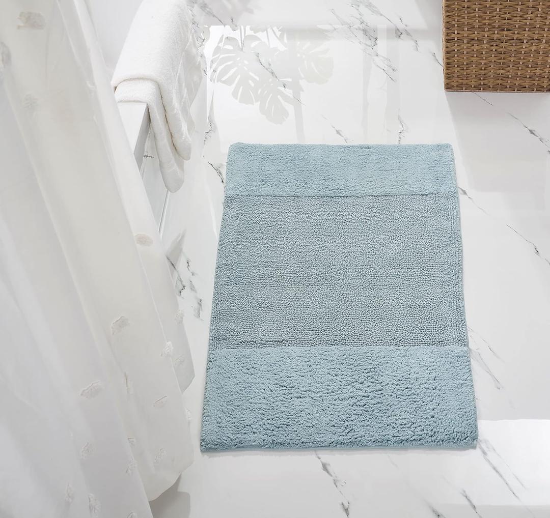 Better Trends Bathroom Rug 100% Cotton Non-Slip Washable Bath Mat, Soft & Absorbent Bath Rugs for Bath Room, Shower, Bathtub and Spa Floors 24" x 40" Blue Granada Collection (2' x 3'4" (24" x 40" Rectangle))