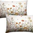 Fall Lumbar Pillow Covers 12x20 Set of 2 Autumn Flowers Decorative Outdoor Throw Pillow Case Burnt Orange Floral Thanksgiving Harvest Rectangle Pillowcase for Couch Sofa