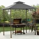 Ontheway 5FT x 8FT Double Tiered Replacement Canopy Grill BBQ Gazebo Roof Top Gazebo Replacement Canopy Roof (Grey)