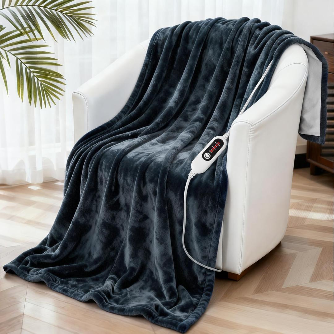 Electric Blanket Throw, Fast Heated Blanket Throw, Soft Silky Flannel Heating Blanket with 5 Heating Level, Double-Sided Heating Throw ETL Certified Machine Washable