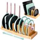 Pots and Pans Organizer under Cabinet, Bamboo Expandable Bakeware and Cutting Board Organizers, Adjustable Pot Lids Holder Rack, Cookie Sheet Baking Pan, Tray Organizer for Kitchen Storage (Natural)