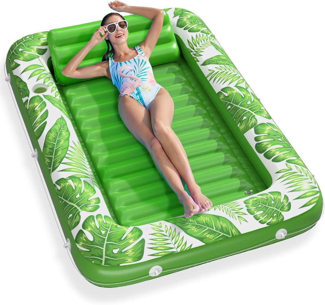 Inflatable Tanning Pool Lounger Float - Jasonwell 4 in 1 Sun Tan Tub Sunbathing Pool Lounge Raft Floatie Toys Water Filled Tanning Bed Mat Pad for Adult Blow Up Kiddie Pool Kids Ball Pit Pool (Large, Green)