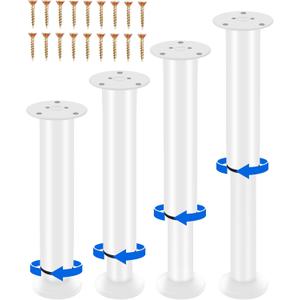 4 PCS Adjustable Height Bed Support Legs 7.08-12.2 Inch [with Screws] for Bed Frame/Bed Center Slat, Heavy Duty Furniture Replacement Legs for Sofa/Cabinet/Couch/Dresser/Table (White)
