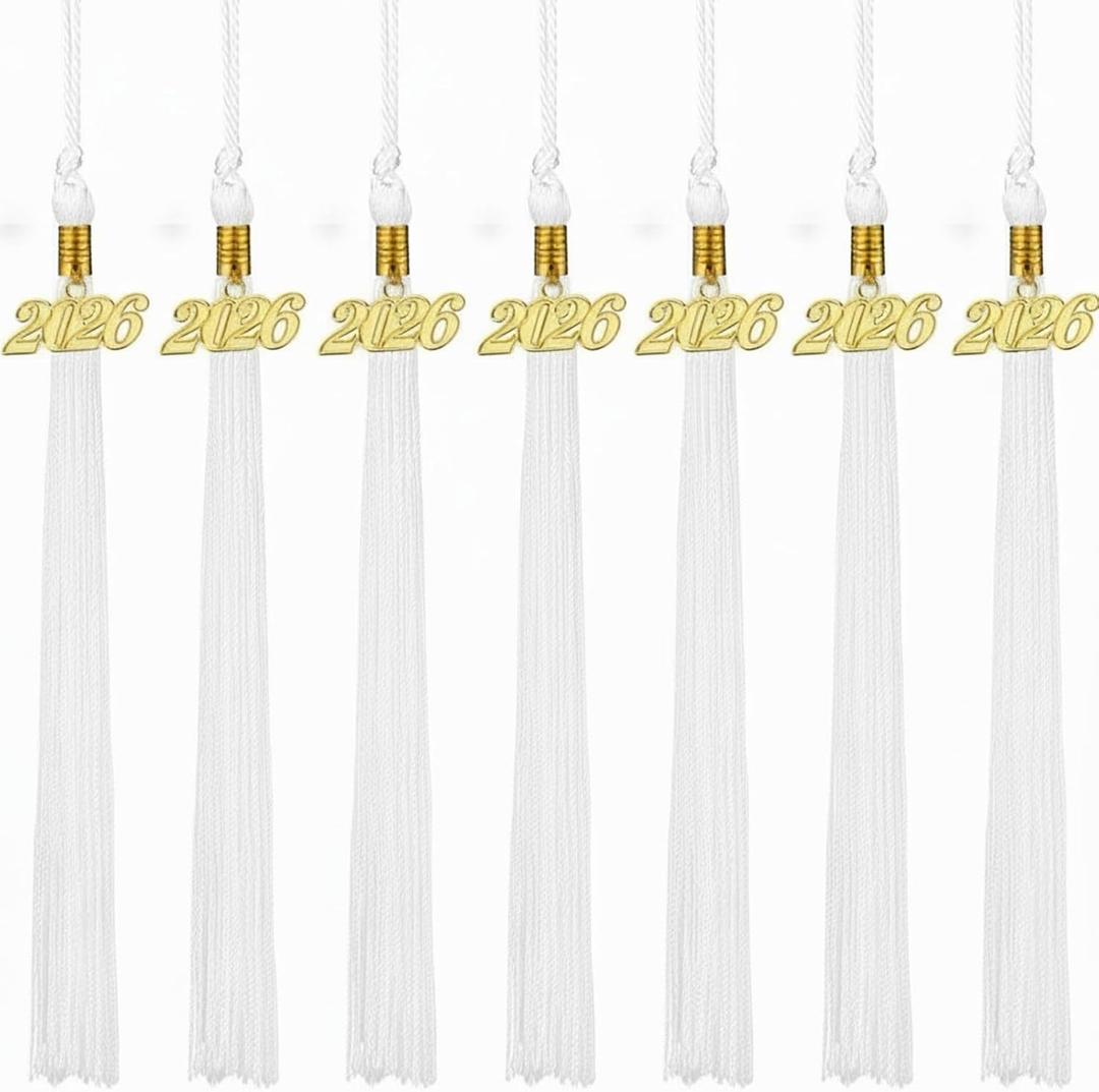 Yaomiao 8 Pieces Graduation Tassel Graduation Cap Tassel with 2026 Year Charm for Class of 2026 Grad Prek Kindergarten Preschool Parties, 9.4 Inches(White)