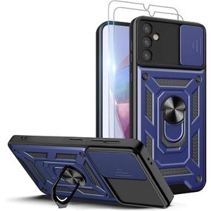 2 x for Galaxy A36-5G Phone Case: Samsung A36 5g case with 2PC Screen Protector, Sliding Camera Cover and Kickstand for Samsung Galaxy A36 5g Phone case,Blue