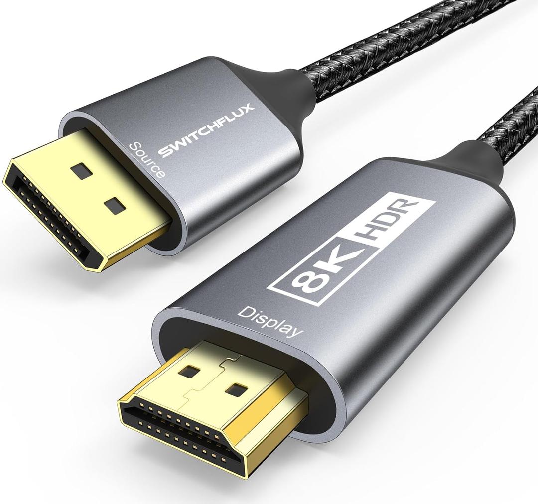 DisplayPort 1.4 to HDMI 2.1 Cable (8K@60Hz,4K@120Hz,2K@144Hz) 10ft Uni-Directional DP (Source) to HDMI (Display) Braided Cord Supports HDCP 2.3 HDR10 Display Port for AMD, NVIDIA, and PC