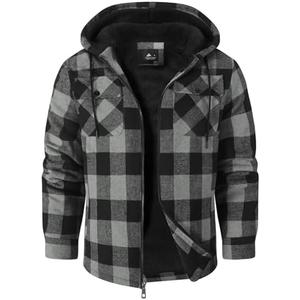 ZITY Men's Flannel Hooded Jacket Fleece Sherpa Lined Plaid Shirts Jackets Zip Up Sweatshirt Hoodies for Men with 4 Pockets, Large