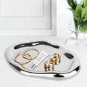 Silver Tray Decorative Vanity Tray Bathroom Tray Jewelry Dish Ceramic Silver Round Plate Holder Makeup Tray Home Organizers Irregular Storage Plate Bathroom Organizer(Long)
