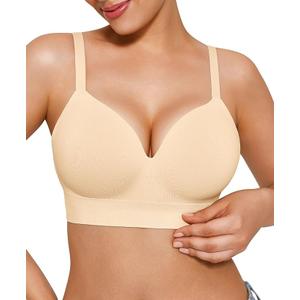 Popilush Bras for Women No Underwire Supportive Push Up Bralettes Wireless Full Coverage Plus Size T-Shirt Bra Skin 4XL
