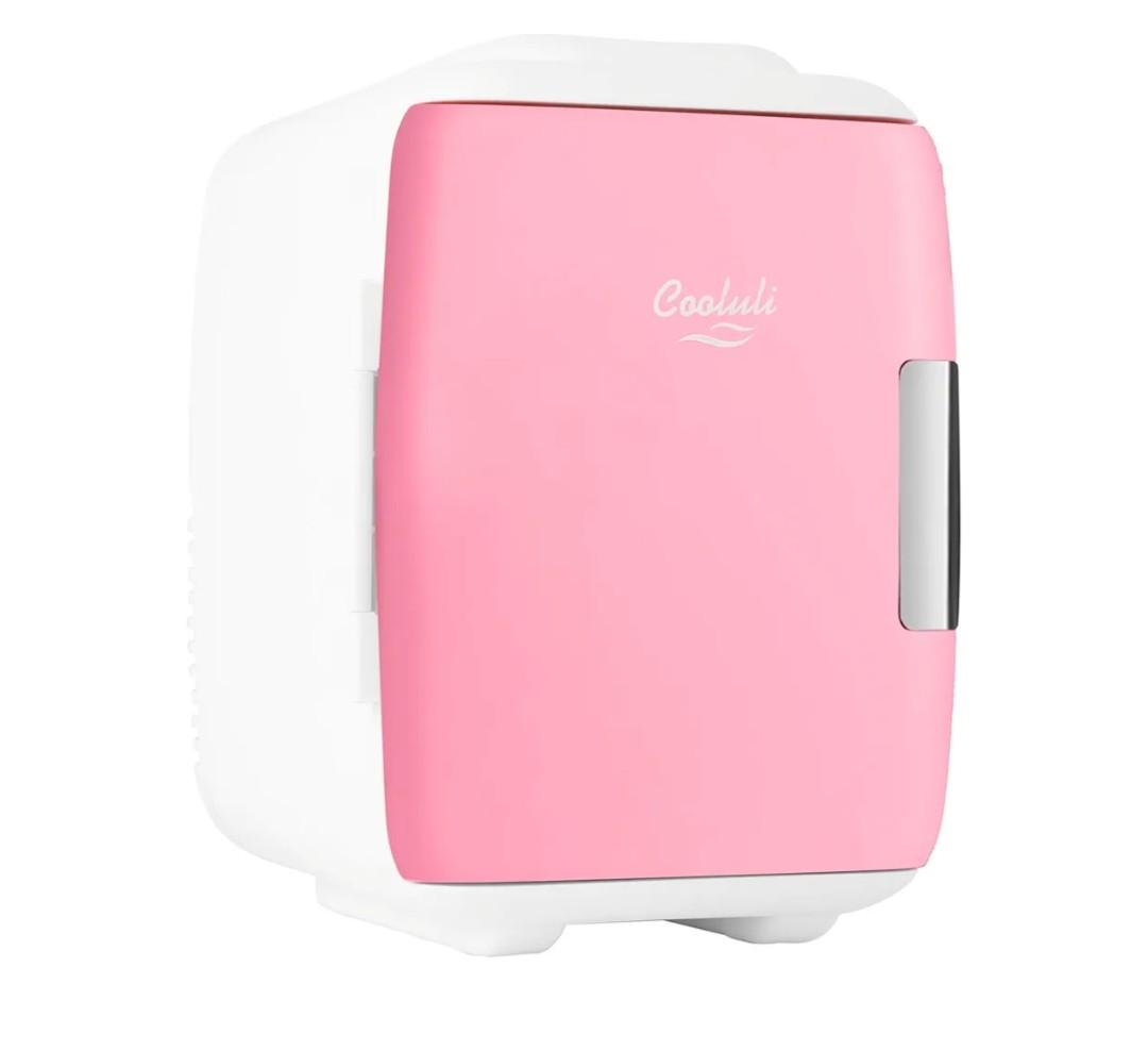 Cooluli Mini Fridge for Bedroom - Car, Office Desk & Dorm Room - Portable 4L/6 Can Electric Plug In Cooler & Warmer for Food, Drinks, Skincare Beauty & Makeup - 12v AC/DC & Exclusive USB Option, Pink