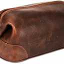 HLC Leather Toiletry Bag for Men - Best Gift for Men - Premium Genuine Leather Shaving Kit Organizer Travel Kit Pouch Bag for Men - Large Size - Rustic Brown