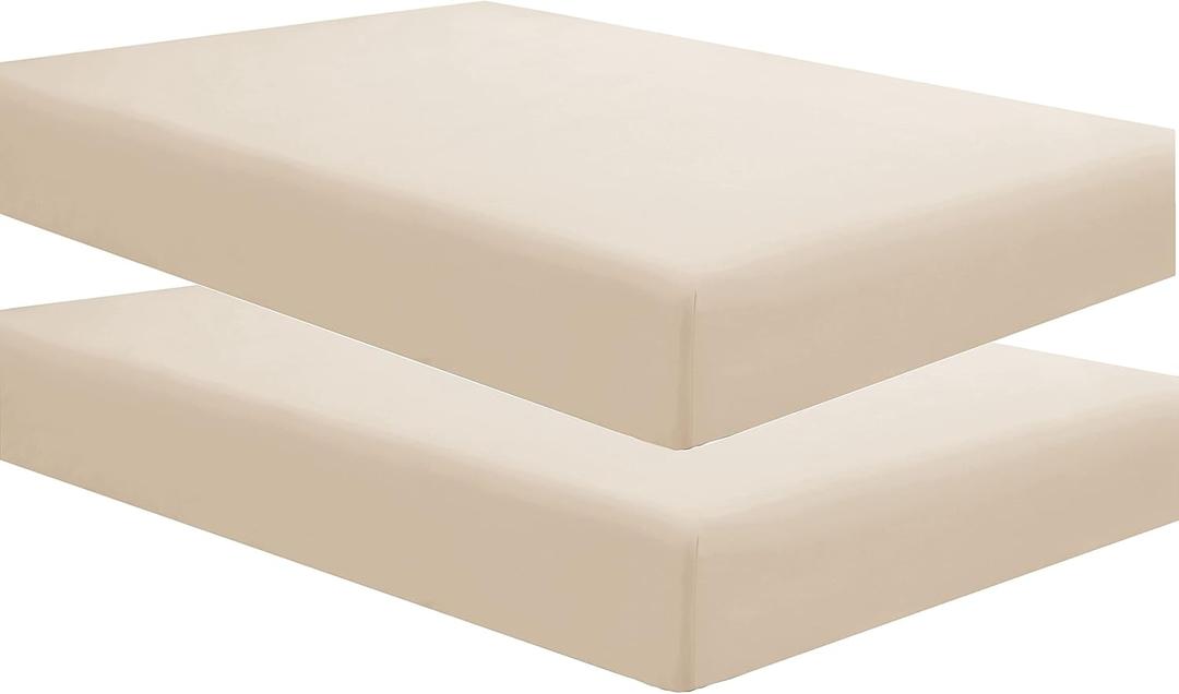 Sfoothome Two Pack Fitted Sheets Queen Size With Deep Pockets - Soft And Comfortable Microfiber - Fade Wrinkle Resistant, Beige Mattress Sheets