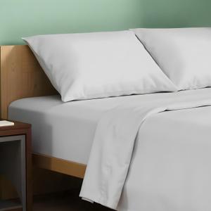 TEXAS LINEN CO. 100% Organic Cotton Sheets Queen Size - 4 PC Organic Cotton Queen Percale Weave Sheet Set, Soft, Cooling, Crisp & Breathable, 16" Deep Pocket Hotel Quality Bedding Set - Light Grey