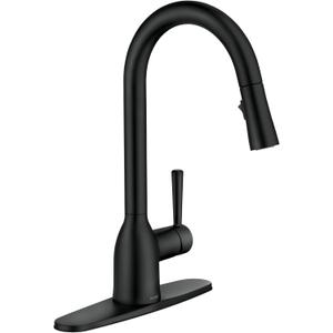 Moen Adler Matte Black One-Handle High Arc Kitchen Sink Faucet with Power Clean, Modern Kitchen Faucet with Pull Down Sprayer, 87233BL