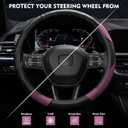 Hiseanllo 6PCS Purple Car Accessories Set, Carbon Fiber Microfiber Leather Steering Wheel Cover 14.5-15", Center Console Armrest Cover, Seat Belt Pads & Cup Holder Coasters, Universal Interior Decor