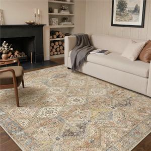 GENIMO 6x9Area Rugs for Living Room, Machine Washable Non Slip Vintage Rugs, Low Pile Lightweight Print Rug for Bedroom, Dining Room, Home Office, Warm Brown