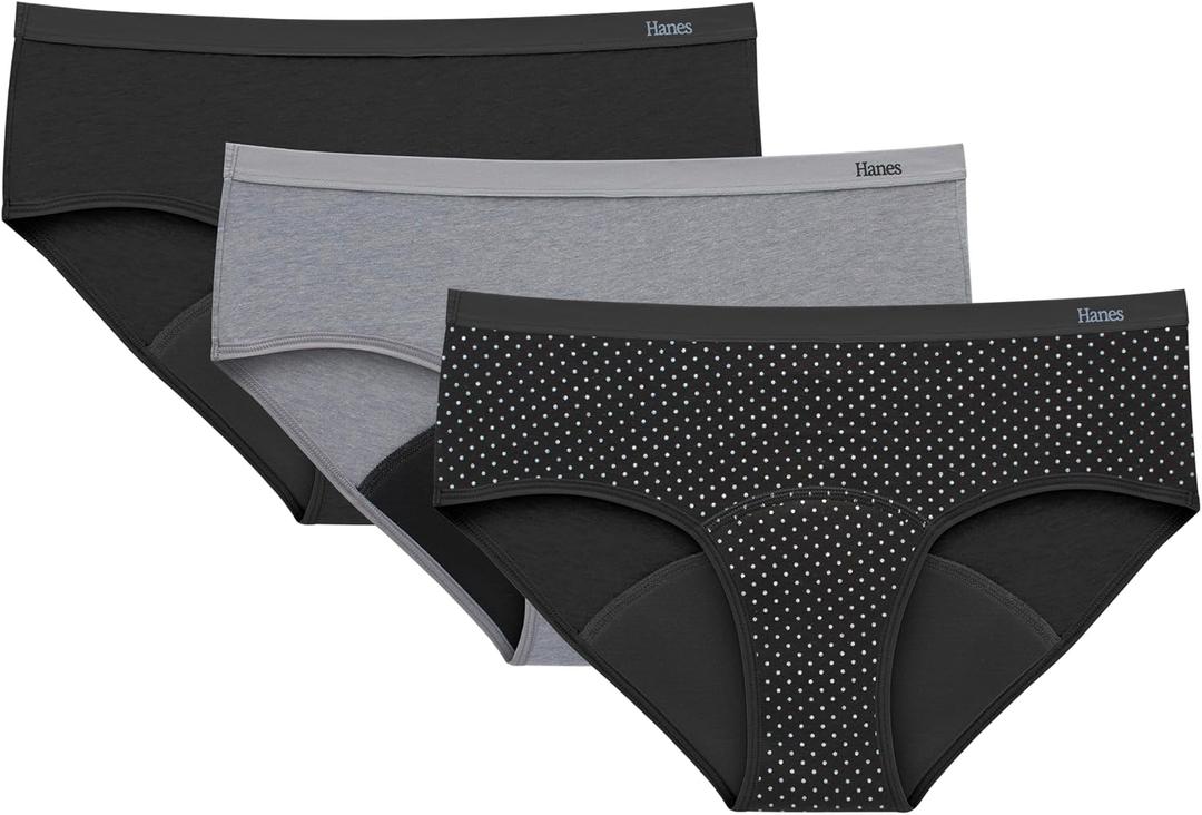 Hanes Women's Comfort, Period. Underwear, Bikini Period Underwear, Super Leaks Period Underwear, 3-pack (Black, M)