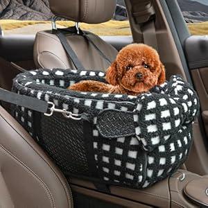 Homsunyi Dog Car Seat for Small Dogs, Center Console Dog Car Seat, Comfortable Pet CarSeat, Portable Pet Booster Seats with Safety Belt and Soft Cushion, Puppy CarSeats for Dogs & Cats Under 15 lbs