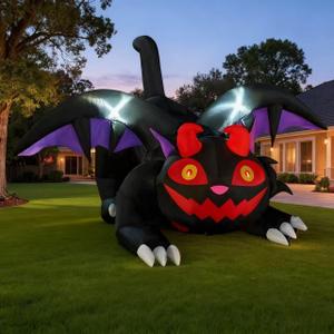 8FT Halloween Inflatable Outdoor Decoration: Black Cat with Red Face Inflatable Yard Ornament with Built-in LED, Suitable for Yard, Garden, Party, Lawn Decoration