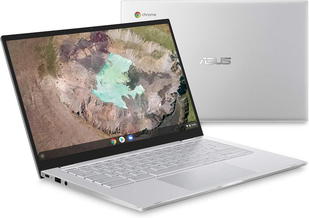 ASUS Chromebook C425 Clamshell Laptop, 14" FHD 4-Way NanoEdge, Intel Core m3-8100Y Processor, 4GB RAM, 128GB eMMC Storage, Backlit KB, Silver, Chrome OS, C425TA-AS348F