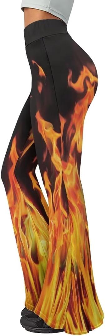 Christmas Flare Yoga Pants for Women High Waist Tummy Control Yoga Leggings Bootcut Workout PantS-2Xl (XX-Large, Orange Fire Flame Print-black)