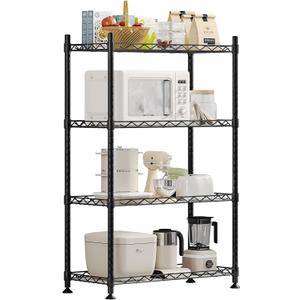 SUOERNUO 4 Shelf Storage Shelving Adjustable Standing Shelf Units Organizer Rack for Garage Kitchen Metal Heavy Duty Sheleves with Non-Slip Foot Mats 21.65 L x 11.81 W x 47.99 H, Black
