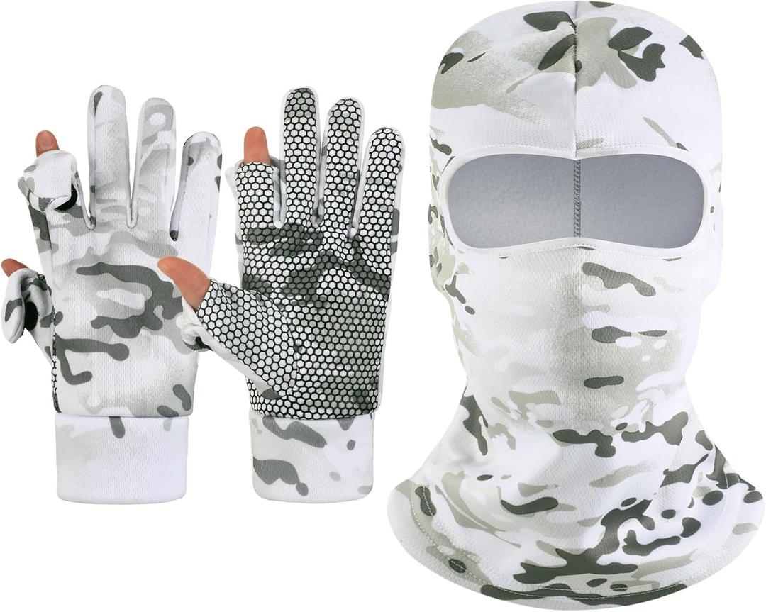 Geyoga 2 Pcs Men's Hunting Winter Gloves Camo Face Mask for Cold Weather(Snow)