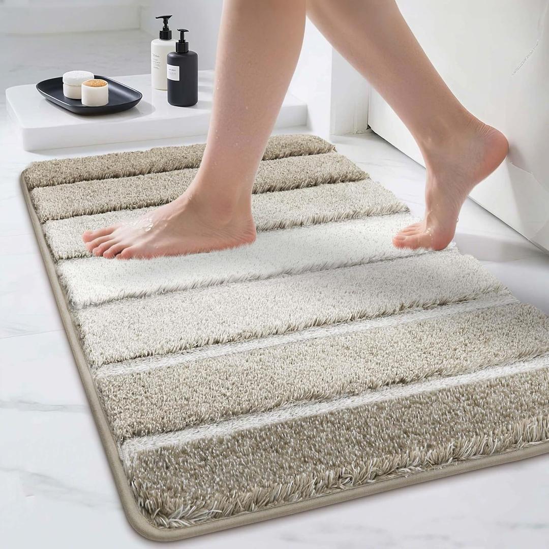 COSY HOMEER Bathroom Rugs 30"x20", Ultra Soft Absorbent Bath Mat with Non-Slip TPR Backing, Machine Washable Shaggy Rug for Bathroom Floor, Beige (1'8" x 2'6" (Rectangular))