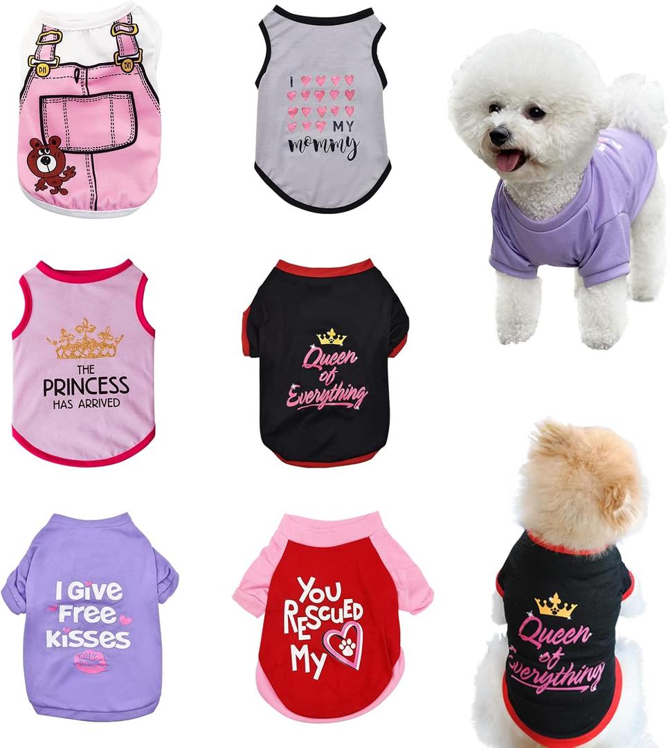 6 Pack Dog Clothes for Small Dogs Girl, Soft and Breathable Puppy Kitten Dog Shirts with Letters for Pet Dogs Cats, Summer Dog T-Shirts Apparel Sleeveless Vests for Chihuahua Yorkies (S) (For girl)