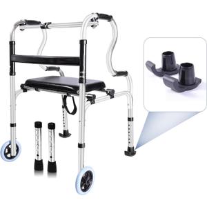 Front Wheel Walker - Walkers for Seniors with Seat, Stand Assist, Adult Folding Walker with Seat, Narrow Walkers for Small Spaces, Lightweight Stand Up Walking Aid Foldable for Adult (Silver)