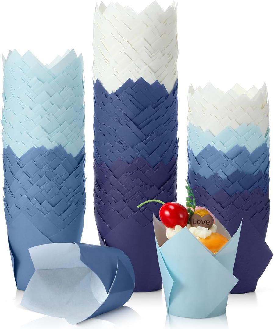 Havawish 500 pcs Tulip Cupcake Liners, Party CupCake Baking Liners Greaseproof Wrappers Muffin Liner Holders for Wedding Birthday Baby Shower Holiday Party Baking Cups (Gradient Blue,Standard Size)