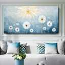 Nicetop Oversized Wall Art for Living Room Extra Large Blue and White Floral Landscape Canvas Print, Botanical Wildflower Dandelion Picture, Nature Artwork for Big Bedroom Office Decor, 58x29 Inch