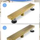 Gold Shower Drain, 18 Inch Linear Shower Drain with Removable Square Hole Cover Grate, Bathroom Modern 304 Stainless Steel Brushed Gold Shower Floor Drain with Adjustable Feet,Hair Filter