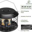 Kingsyard Mesh Caged Bird Feeders for Outdoor Hanging, Tube Squirrel Proof Bird Feeders with Tray for Small Birds Finches Bluebird, Rain Proof Covered, 4 Feeding Ports, Black