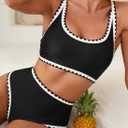 Herseas Women's Bikini Sets Floral Print Whip Stitch 2 Piece Swimsuits High Waisted Scoop Bathing Suits (Black, M)
