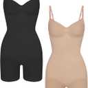 EUYZOU Shapewear Bodysuit for Women Tummy Control Seamless Sculpting Body Shaper Top (X-Small-Small, Black/Skin 2pk)