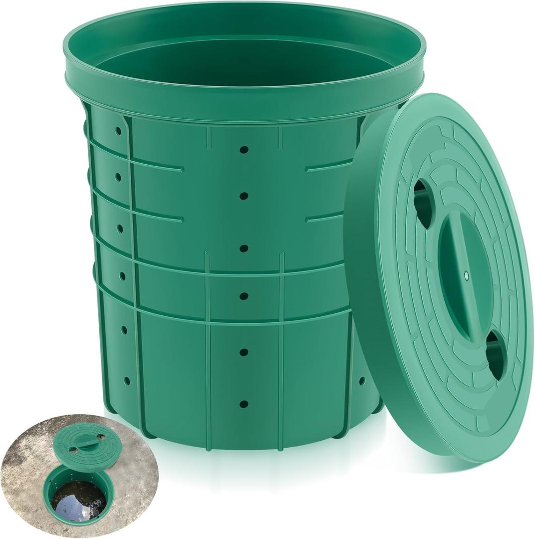 Perforated Sump Basin with Lid Sump Pump Basin Bucket with Drilled Holes for Crawl Spaces,Yards,Patios and Driveways (Green, 18.5 x 16.9 x 15.7 Inch)